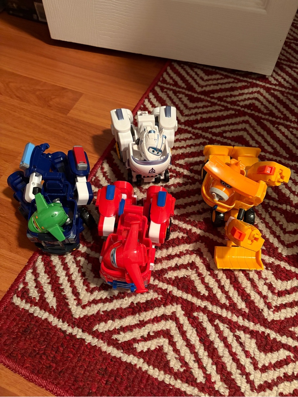 Super wing Transforming Rescue Vehicles Set - Red, Blue, White, Yellow, Green